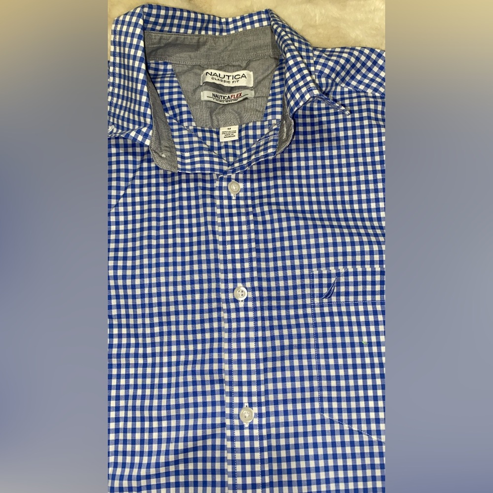 Nautica Men's Blue and White Gingham Shirt